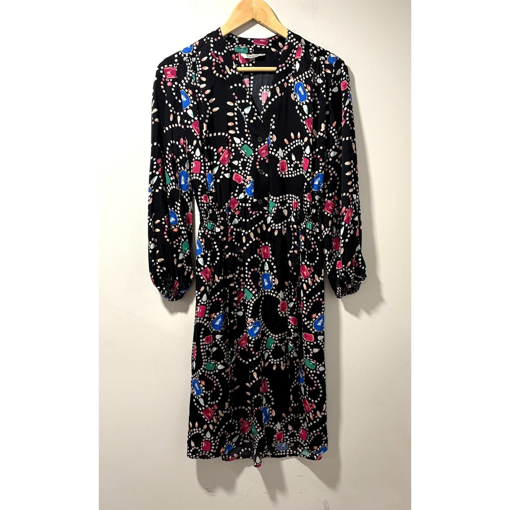 Tucker Black Jewel Print Long Sleeve Silk Blend‎ Dress Size S